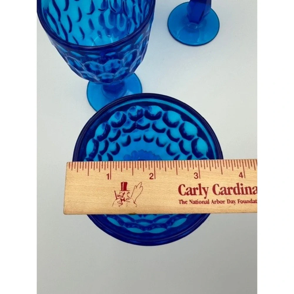 Fenton Vintage Cobalt Blue Thumbprint Water Wine Goblets Set of 4 Pedestal Glass